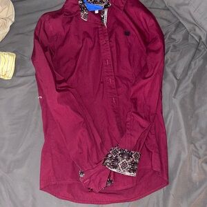 Cinch Maroon Shirt with Patterned Collar
